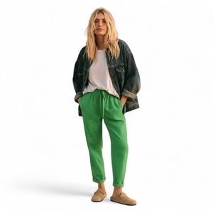 J. Crew Linen Cotton Blend Drawstring Cropped Pants Bright Kelly Green Sz 12 NWT